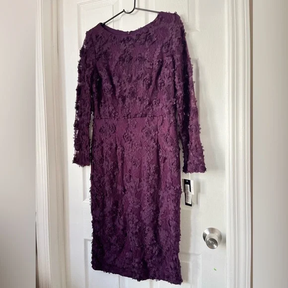 Xscape Purple Floral Lace Soutache Sheath Dress Size 12 NWT